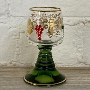 German Bockling Roemer Cordial Liqueur Gold Glass Grape Green‎ Beehive Stem 3.5"